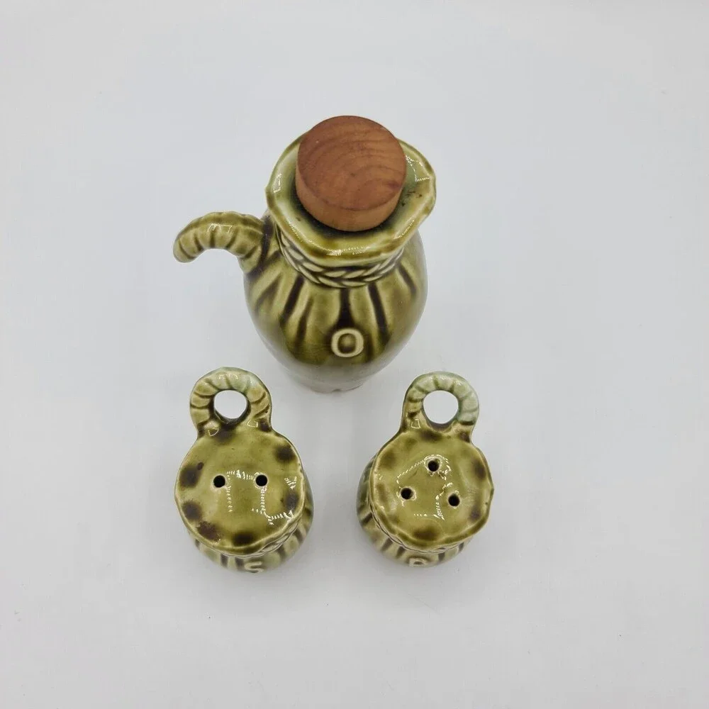 Vintage Ceramic Pack Donkey Salt Pepper Oil Green Japan Replacement Pieces